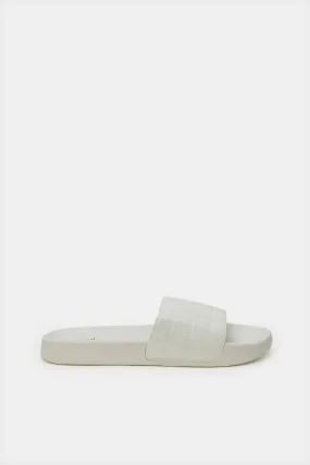 Women White Quilted Slide